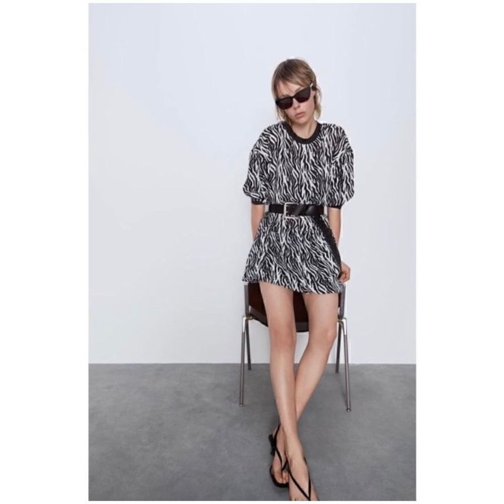 Zara zebra striped medium short dress with flounced hem. (J1)
